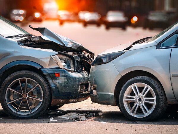 Two cars hit head-on in an accident