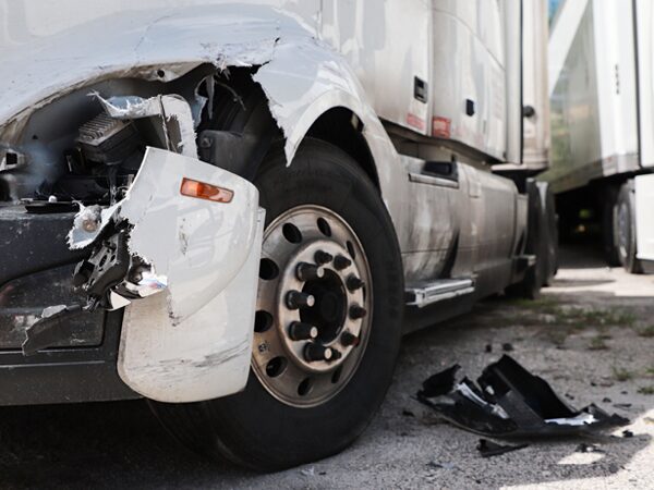 White semi-truck in an accident