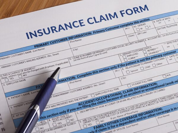 Close up of an insurance claim form